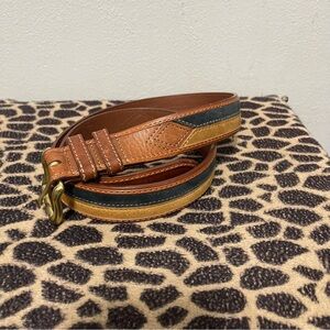 Trafalgar Striped Western Leather Belt Brass Brown Adjustable Casual Mens 44”